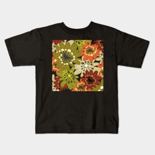 Fun flowerpower pattern in 1970-style, orange, red, green, beige Kids T-Shirt